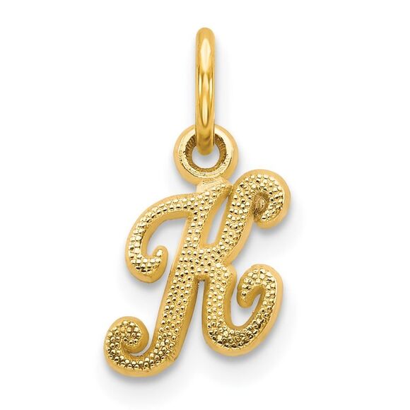 14K Yellow Gold Script Letter K Initial Charm - Picture 1 of 4